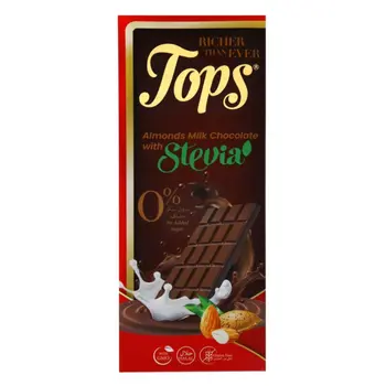 توبس لوح شوكولاتة بحليب اللوز خالي من السكر محلى بستيفيا 60جرام