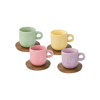 EASY LIFE Multicolour Ceramic Cup & Saucer Set 4x110ml