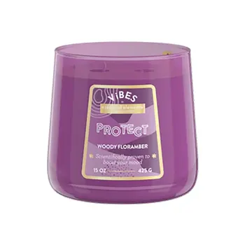 شمعة خفيفة فيبز شمعة معطرة بمزيج طبيعي من شمع الصويا برائحة الخشب الزهري بفتيلين اللون البنفسجي سعة 15 أوقية 46341698 1قطعة