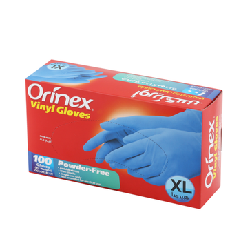 Orinex Powder-Free Blue Vinyl Gloves XL 100 pcs