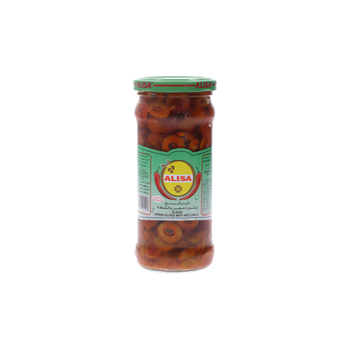 Alisa Sliced Green Olives with Red Chilli 230g