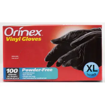 Orinex Powder-Free Black Vinyl Gloves XL 100 Pieces