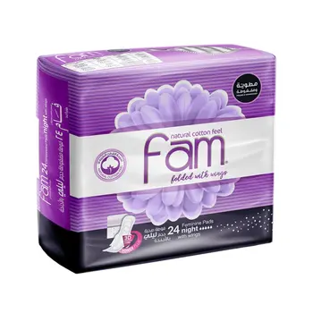 Fam Natural Cotton Feel Maxi Thick Folded With Wings Night Sanitary Pads 24Pieces