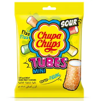 Chupa Chups Sour & Chewy Mixed Fruit Candy Mini Tubes 85G