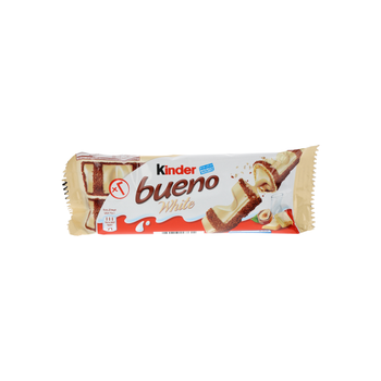 Kinder Bueno White Chocolate Bar in Wafer with Hazelnut Cream, 2 Individually Wrapped Bars, 39g