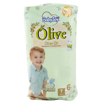 بيبي جوي حفاضات عناية ذهبية بزيت الزيتون المرطب مقاس 6 كبير جداً 16-25 كيلو 7قطع