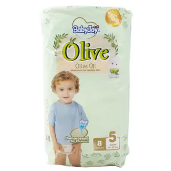 بيبي جوي حفاضات عناية ذهبية بزيت الزيتون المرطب مقاس 5 جونيور 14-23 كيلو 8قطع