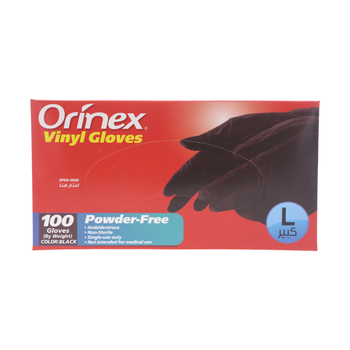 اورينكس قفازات للايدى بدون بودرة اسود كبير 100قطعة
