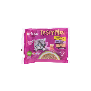 ويسكاس تيستي ميكس للقطط الصغيره دجاج وتونه 4×70جرام