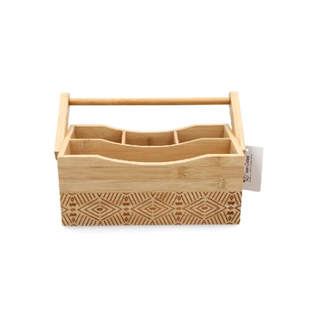 Bien Servi Natural Bamboo Patterned Countertop Utensil Box With Handle Brown 20 X 16 X 28 Cm G17-G210 1Piece