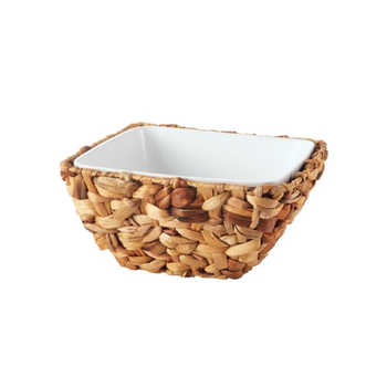 بين سيرفي وعاء تقديم مربع سيراميك مع سلة راتان قطعتين أبيض وبني 29.1 x 14.3 x 28.8سم HB2065-PL 1قطعة