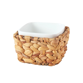 بين سيرفي وعاء تقديم من السيراميك مع سلة راتان وباللون الأبيض والبني 11× 15.5× 15.5سم HP4590-1-PL 1قطعة