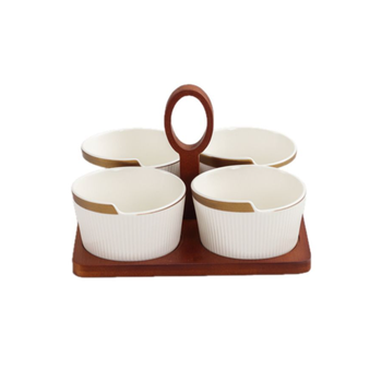 بين سيرفي طقم زبديات وجبات خفيفة مع صينية خيزران بتصميم عالي الجودة 4-قطع أبيض وبني 21.9 x 7.9 x 21.7سم 4SB104O-4-MG 1قطعة