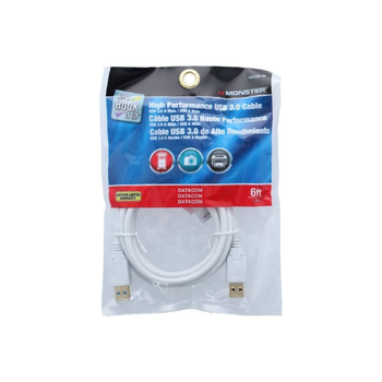 مونستر جهو  كابل يو اس بي 3.0 AA من النايلون المتين عالي الأداء باللون الأبيض، طول 6 أقدام، 3509890 1قطعة