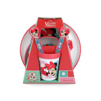 طقم أطباق طعام من 5 قطع بتصميم ميني ماوس وبألوان متعددة، سعة 260 مل لكل قطعة