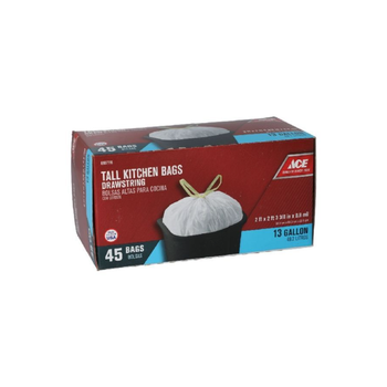 إيس أكياس قمامة طويلة برباط للمطبخ مكونة من 45 قطعة باللون الأبيض 13 جالون 1323871 1قطعة