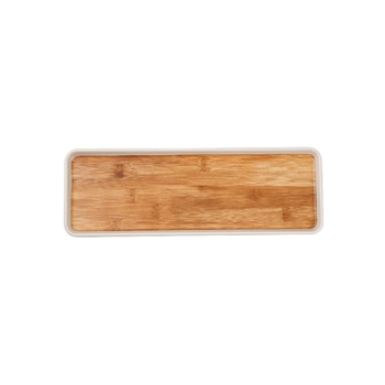 فيلي صينية خدمة مستطيلة أنيقة ومتينة من الميلامين والخيزران باللونين البني والأبيض، 2 × 12 × 35 سم Y1K150041-PH051-A 1قطعة