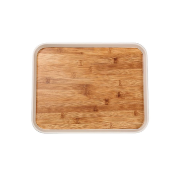 فيلي صينية خدمة مستطيلة أنيقة ومتينة من الميلامين والخيزران باللونين البني والأبيض، 2.1 × 29.9 × 38.1 سم Y1K150029-PH051-F 1قطعة