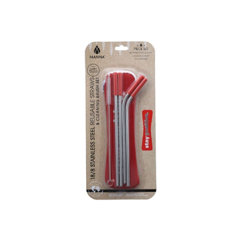 المن طقم فرشاة تنظيف وشفاطة قابلة لإعادة الاستخدام من الستانلس ستيل مكون من 6 قطع أحمر وفضي 21.5 سم AC30416 1قطعة