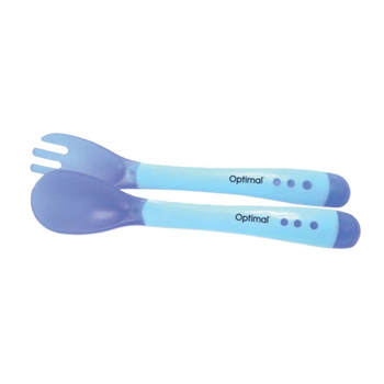 Optimal Blue Silicone Spoon & Fork 4M+
