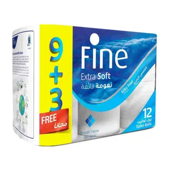 فاين ورق تواليت نعومة فائقة 9 رول + 3 مجاناً1قطعة