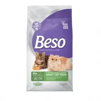 بيسو طعام جاف للقطط خليط بالدجاج واللحم 2كيلو