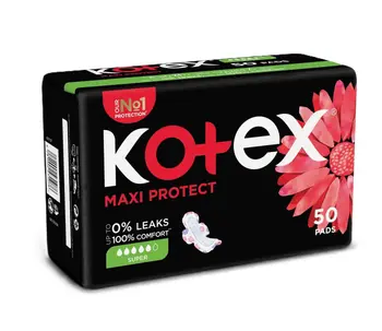 Kotex Maxi Protect Thick Pads, Super Size Sanitary Pads with Wings, 50Pieces