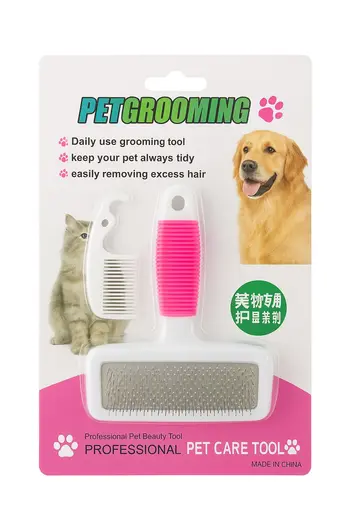 Pink Pet Grooming Brush and Comb Daily Use