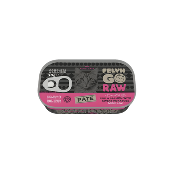 فلاين جو طعام رطب للقطط باتيه السلمون وسمك القد مع البطاطا الحلوة 90جرام