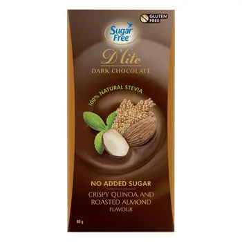 شوقر فري دي لايت شوكولاتة داكنة  بالكينوا المقرمشة واللوز المحمص 80جرام