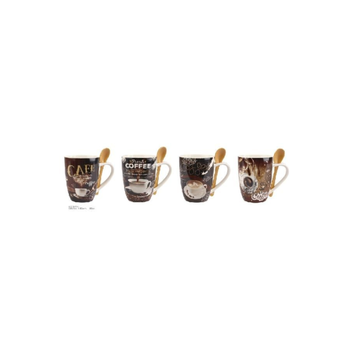 Brown-White Coffee Mug Set with Spoons 11oz