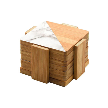 بين سيرفي مجموعة قواعد أكواب من 6 قطع بشكل مربع من البامبو 7× 11.5× 11.5 باللونين البني والرمادي، G17-G205 1قطعة