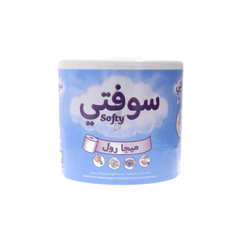 سوفتي، لفة مناديل ميجا رول الورقية، عبوة تحتوي على لفة واحدة وبطول 300متر