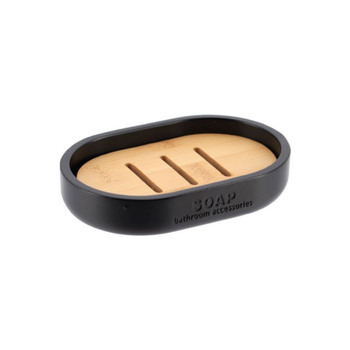 تندنس وعاء صابون مصنوع من بوليريسين وخيزران بتصميم أنيق باللون الأسود والبني 2.3× 8.3× 12.3سم 64101237 1قطعة