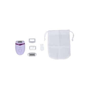Philips Satinelle Essential Corded Compact Epilator with 4-Accessories White and Purple 19.4 x 19.8 x 6.4 cm BRE275/00 *(65825) 0.375Kg