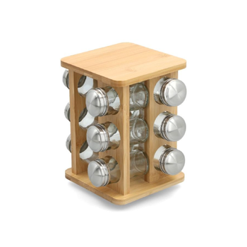 بين سيرفي باين سيرفي مجموعة من 12 قطعة من برطمانات التوابل المصنوعة من الخيزران مع حامل دوار باللون الشفاف والبني 21.3× 19× 19سم G17-X265 1قطعة