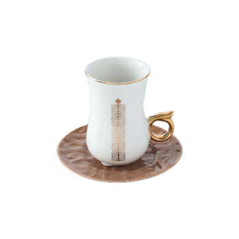 Turkish Tea Set 6-Piece Elegant Design White-Brown