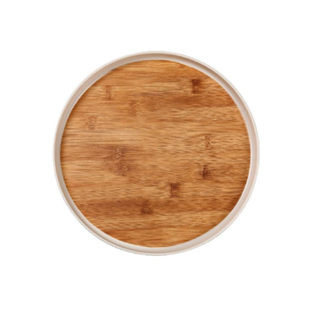 فيلي صحن جانبي دائري أنيق ومتين من الميلامين والخيزران باللونين البني والأبيض، بأبعاد 20.3 × 2 سم، Y1K120125-PH051-C 1قطعة