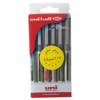 يوني بول طقم 6 أقلام آي فاين حبر سائل 0.7 ملم عبوة متعددة