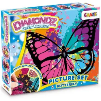 Craze Diamondz Butterfly Diamond Painting Children'S Butterfly Set With Frame, Diy Diamond Painting Craft Set, Mosaic Making For Children, 36 X 27 Cm 1Piece