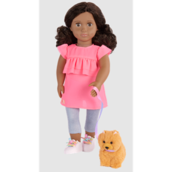 Our Generation Ayanna And Goldie Doll With Puppy And Plastic Carrier, 18-Inch Size 1Piece