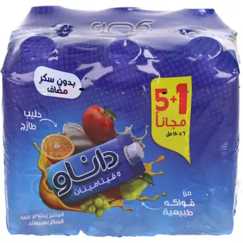 داناو عصير بدون سكر مضاف 5 فيتامينات مع الحليب 6×180مل