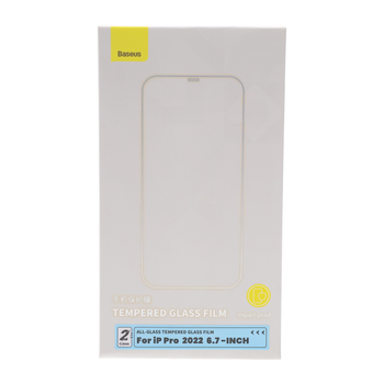 بيسوس واقي شاشة زجاج مقوى بالكامل 0.3ملم لهاتف آيفون 14 برو ماكس عبوة من 2 مع أداة إيزي ستيك ومجموعة تنظيف شفاف 1قطعة