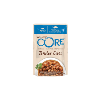 ويلنس كور طعام رطب للقطط البالغة قطع التونة الطرية في المرق 85جرام