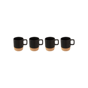 Jja Sa 4-Piece Modern Wood Coffee Cup Set Black And Brown 120 Ml - 100293 1Piece