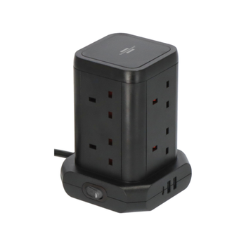 بريننشتول برج تمديد كهربائي بثمانية مخارج مع زر فيوز أمان، أسود، بطول 2 متر  - 102005 1قطعة