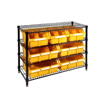 Seville Classics 4-Shelf Rack With Cabinet Drawer Yellow And Black 56 X 36 X 14 Inch - 42280 8Piece