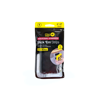 WRAP-IT STORAGE Stick 'Em Adhesive Backed Hook and Loop Fastener Velcro Strips Black 4 x 2 Inch 1Piece