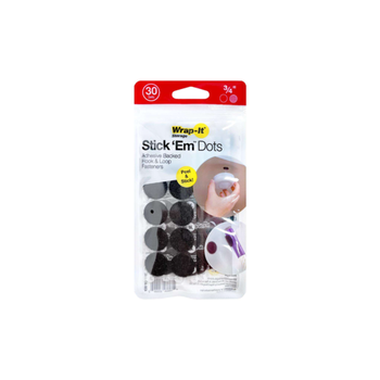 WRAP-IT STORAGE 30-Sets Stick 'Em Adhesive Backed Hook and Loop Fastener Dots Black 3/4 Inch 1Piece