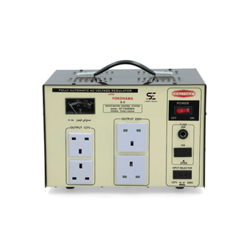 يوكوهاما منظم جهد أوتوماتيكي للتيار المتردد المحمول يعمل بمنفذ بريطاني بثلاثة دبابيس وبقوة 1500 واط 110-220 فولت ويهدف إلى تنظيم الجهد الكهربائي بطريقة محمولة وباللون البيج 26.8 × 32.6 × 24سم 1قطعة